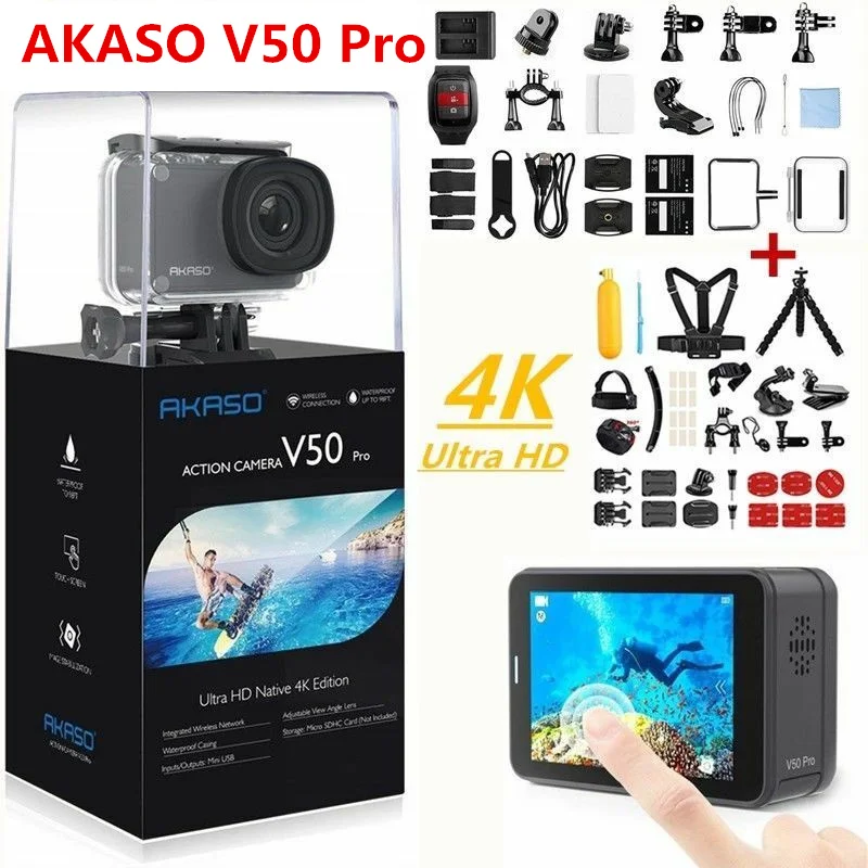 AKASO Экшн-камера V50 PRO 4K 30FPS сенсорный экран WiFi Пульт дистанционного управления спортивная видеокамера DVR DV go Водонепроницаемая профессиональная камера