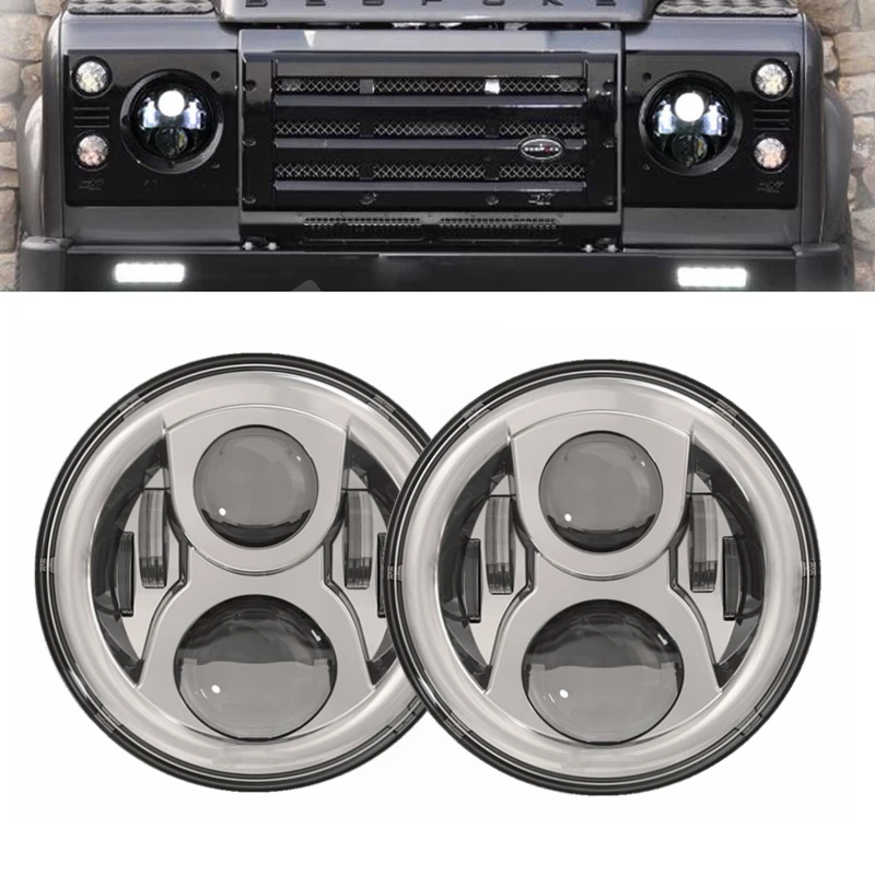 

2x 7" Inch Round 6-LED Headlights For Land Rover Defender Headlamps Hi / Lo Beam