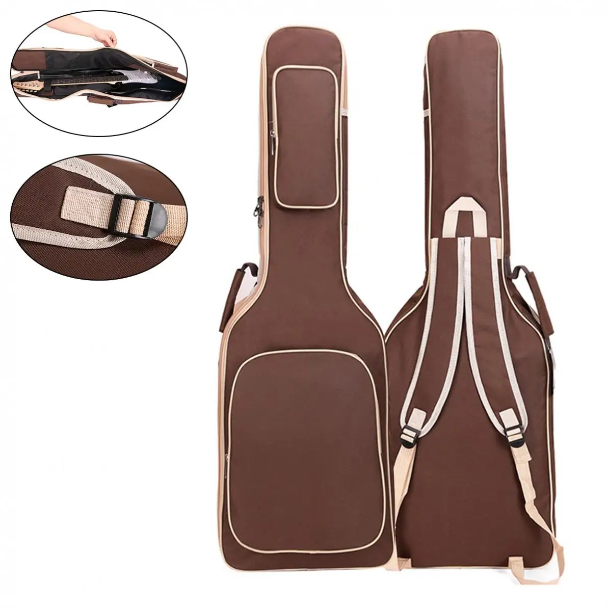 

101 x 33 x 6cm Oxford Fabric Electric Guitar Case Coffee Gig Bag Double Straps Pad 8mm Cotton Thickening Waterproof Backpack