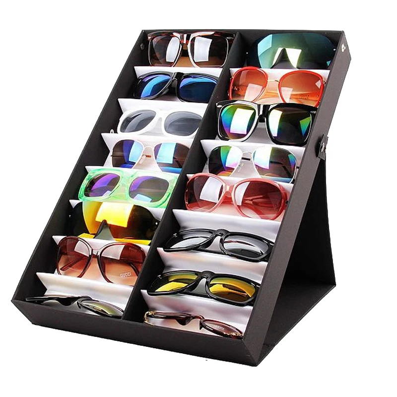 

New Glasses Storage Box 16 Grid Deerskin Sunglasses Display Box Sunglass Organizer Box Eyewear Storage Usage 16 Compartment Box