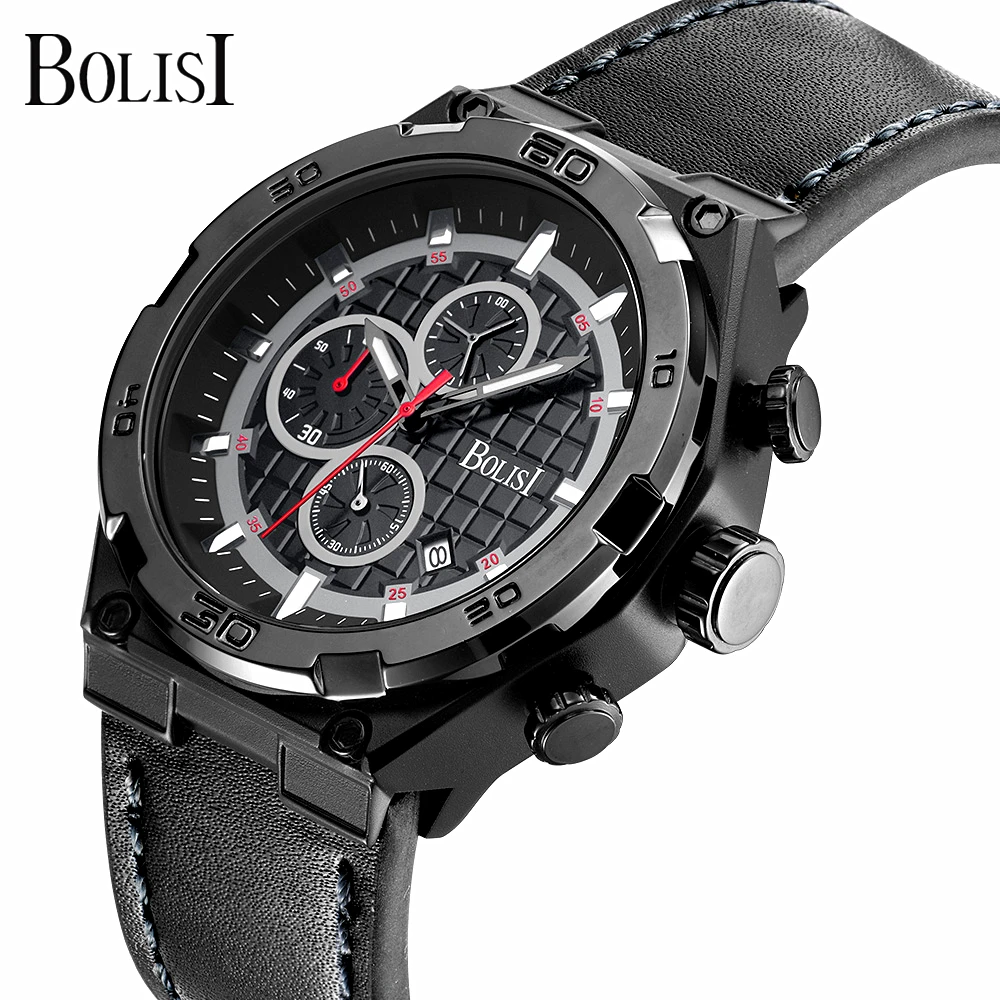 

BOLISI Men Military Watch Waterproof Quartz Watch Leather Band Analog Army Sport Wristwatch Men Chronograph Relogio Masculino
