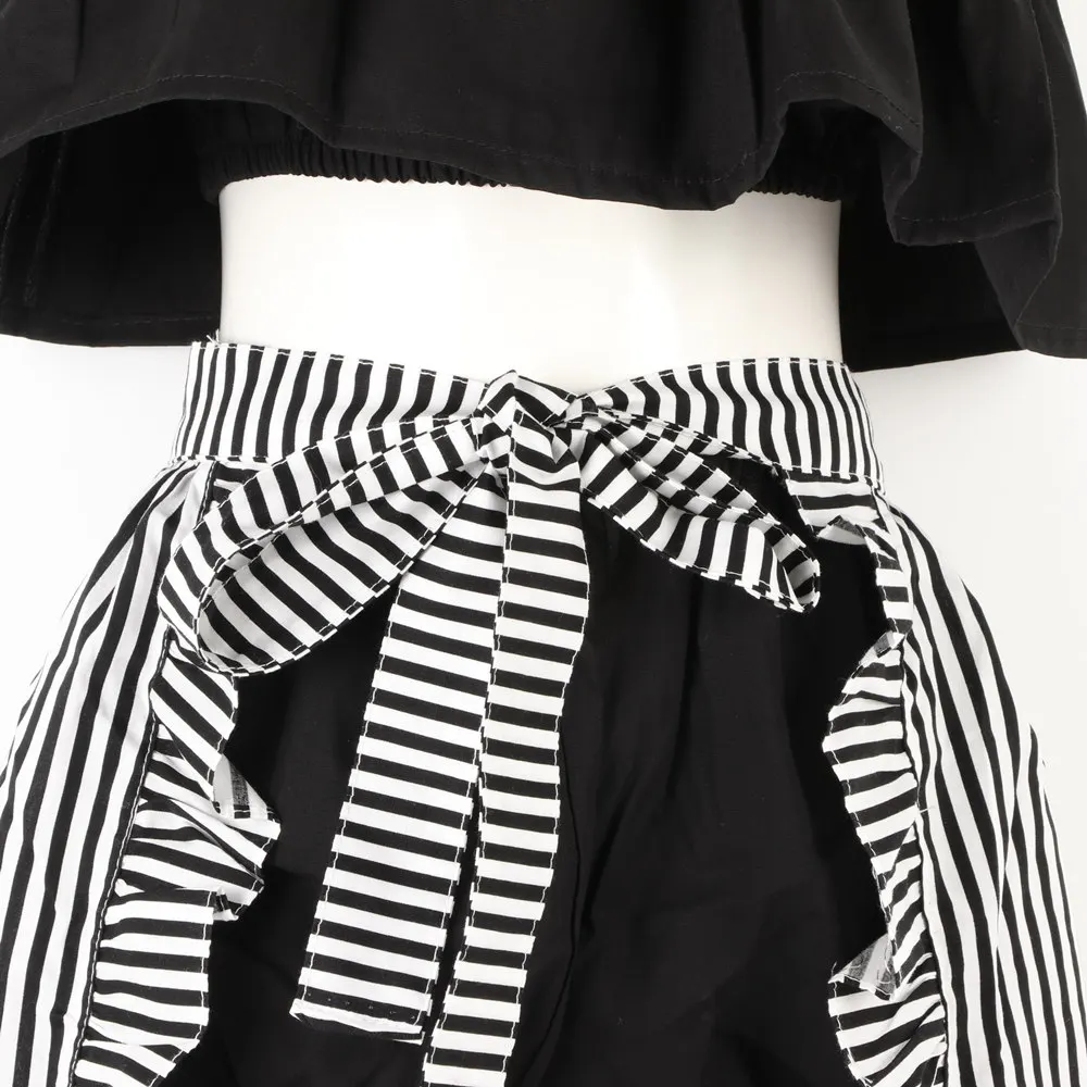 Комплект одежды для девочек, комплект одежды из 3 предметов для маленьких девочек Милая Детская летняя черная рубашка и штаны плащ в полоску для детей, комплект одежды и ожерелье