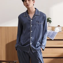 Пижама в китайском стиле, мужские шелковые длинные штаны с длинными рукавами, пижамные комплекты, одежда для сна, пижамные комплекты, повседневные пижамы для сна и отдыха