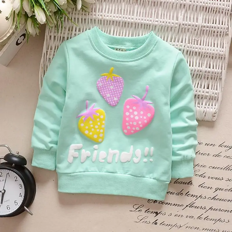 

Colors Baby Girl Clothes Three Strawberry Cardigan Long Sleeve Coat Sweatshirt For Girls Single Row Button Cotton