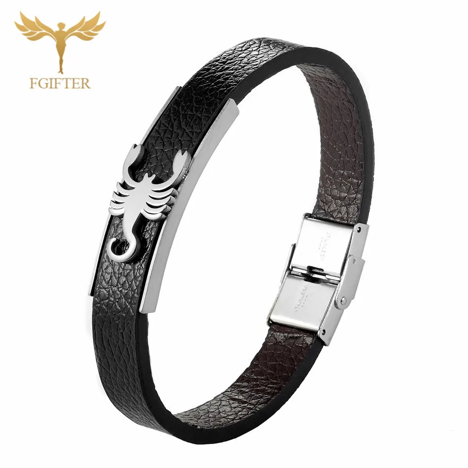 Bracelets Bangles Панковский Браслеты Нержавеющая сталь браслет-Скорпион натуральная кожа браслеты модные мужские Рок цвет серебристый, Золотой Цвет ювелирные изделия - Окраска металла: Bracelets Bangles