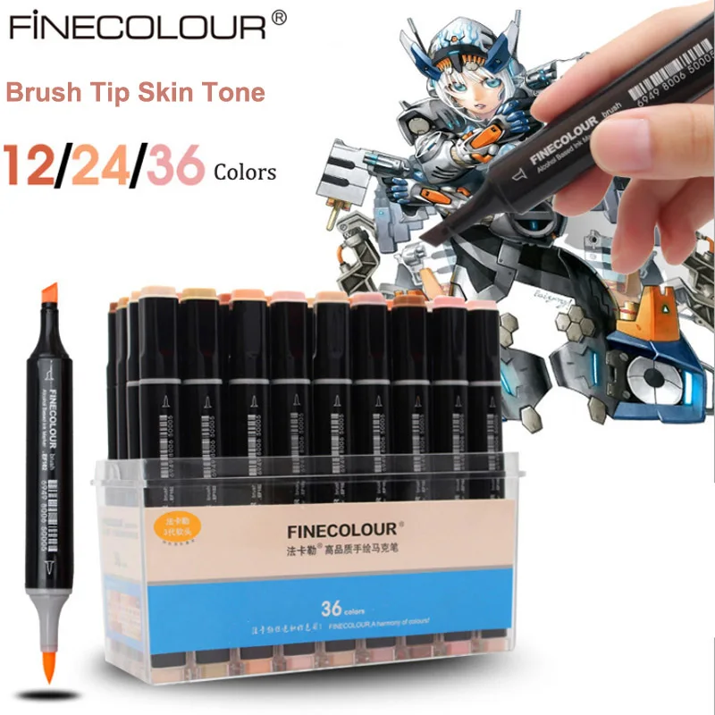 

Finecolour Skin & Hair Tones Dual Tip Art Marker Brush Pens Permanent Double Ended for for Face, Flesh, Manga, Portrait, Sketch
