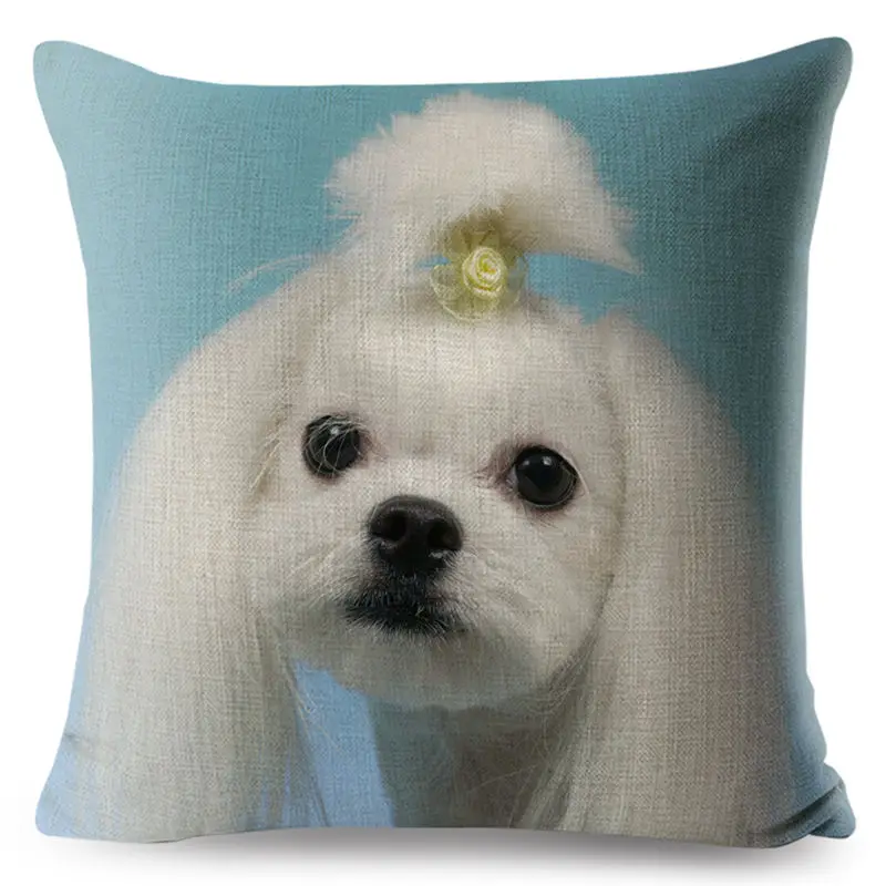 Cute Animal Pet Maltese Dog Pillow Cover Linen Cushion Covers 45*45cm Square Pillow Case Sofa Car Home Decoration Pillowcase - Цвет: 19