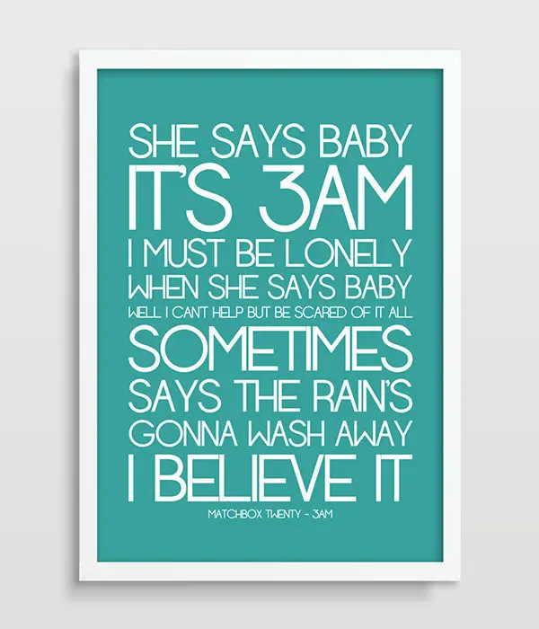 Song Lyrics - Matchbox Twenty - 3AM - Typography Poster - Gift for Him  Her - Peace - Typographic Poster - Wedding  Anniversary Gift-1