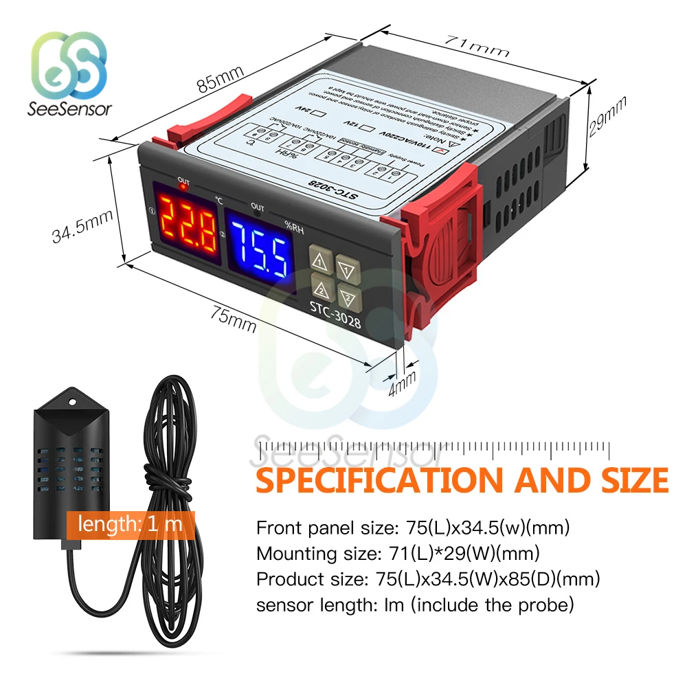 STC-3028 двойной цифровой регулятор влажности и температуры для холодильника термостат регулятор 12 В 24 В 220 В термометр гигрометр