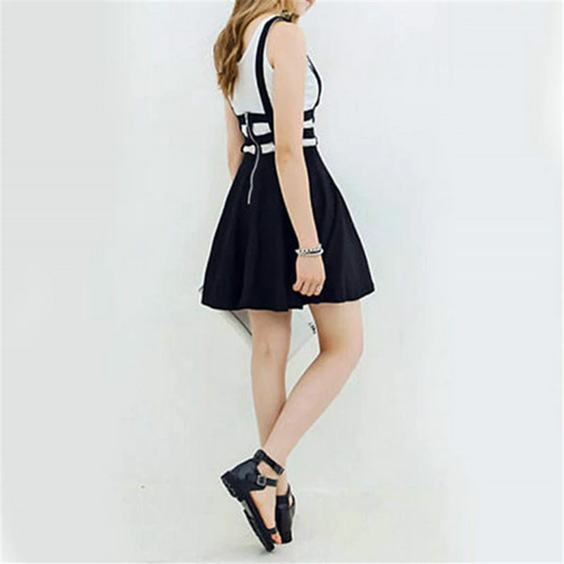 womens pleated short braces skirt pink