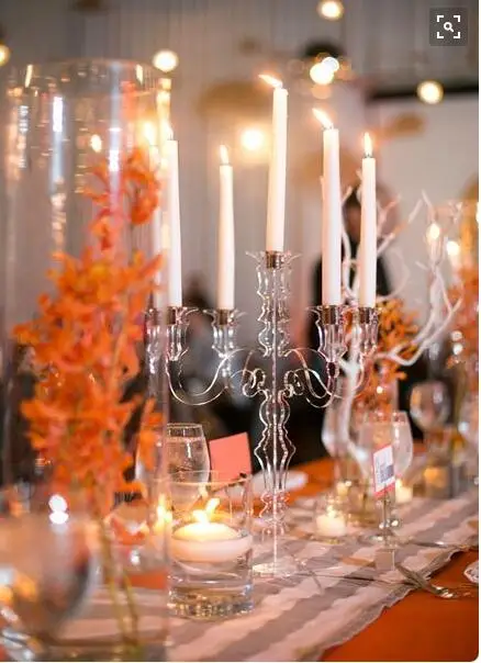 PlexiglassTea светильник канделябр люстра Европейский прозрачный акриловый подсвечник с 5 чашек для свадьбы, вечерние, фестиваль, Рождество