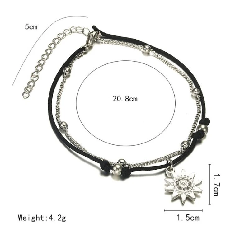 Летние Стильные Многослойные браслеты на лодыжке для женщин Подвеска в виде солнца ножные браслеты для девочек ювелирные изделия Модные подарки X049