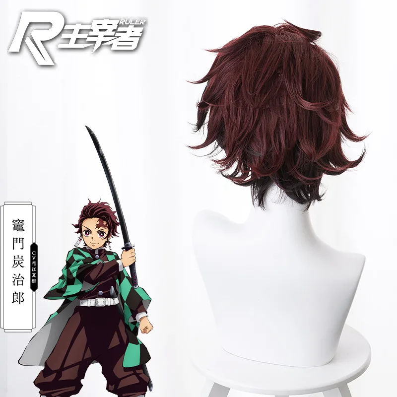 Японский аниме демон Slayer: Kimetsu no Yaiba Kamado Tanjirou парик косплей градиент красный коричневый большая спина флип волосы короткие волосы