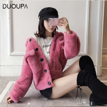 

DUOUPA 2019 Lazy New Small Fashion Sheep Sheared Fur Coat Female Short Paragraph Dream Particles Gilded Square Collar Coat