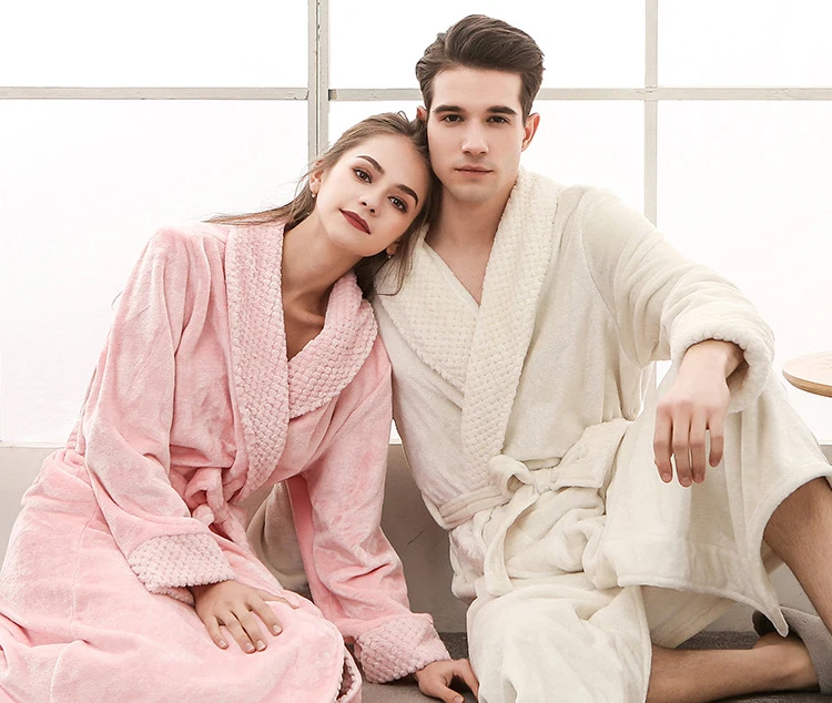 Queenral Man And Woman Robe Winter Long Bathrobe Warm Flannel Satin Male And Female Robes Sleepwear Sexy Pajamas Nightgown    5