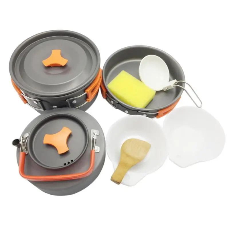 8 unids/set 2-3 personas Cookware Bowl Pot cuchara para Camping al aire libre senderismo mochila portátil Picnic barbacoa TablewareZ70