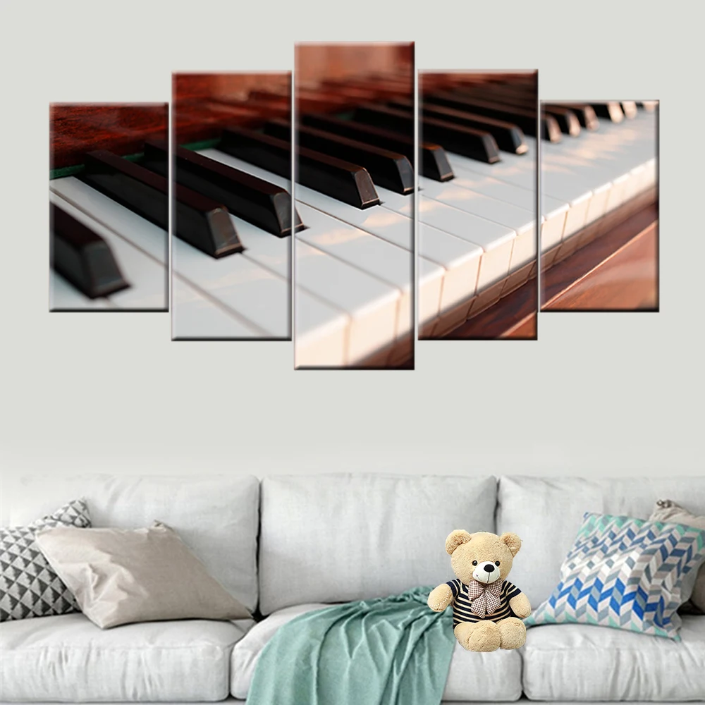

5 panel piano keys music instrument poster painting wall art painting modern living room decoration HD printing