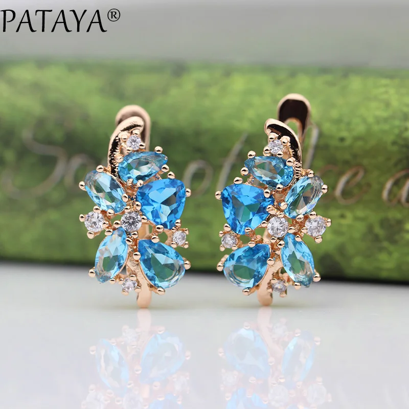 PATAYA 828, акция, новые синие серьги в форме капли воды, женские модные Эксклюзивные Дизайнерские Ювелирные изделия, 585 розовое золото, серьги с натуральным цирконием