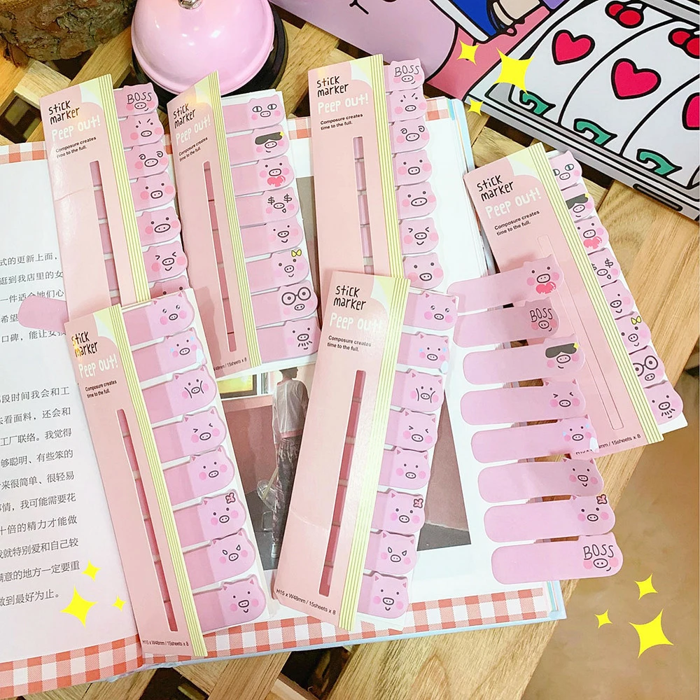 

3pcs Self-Adhesive Pink Cartoon Pig Finger Paper Sticky Stick Marker Thumb Memo Pad Note Index Bookmark Kids Writing Stationery