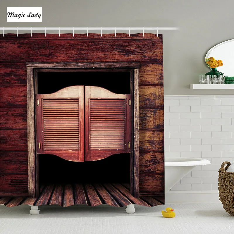 Shower Curtain Wood Decor Collection Rustic wooden Wild West Cowboy Bar