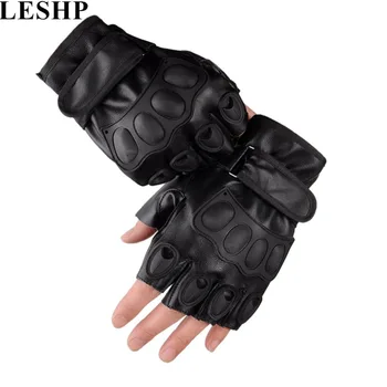 

LESHP 1Pair PU Leather Military Gloves Mens Half Finger Outdoor Sports Anti-skid Shock Absorption Cycling Tactical Gloves