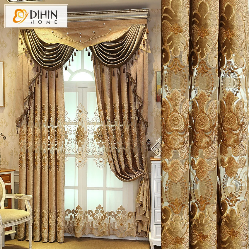 

European Luxury High Shade Embroidered Curtains Customized Window Treatment For Home Decor