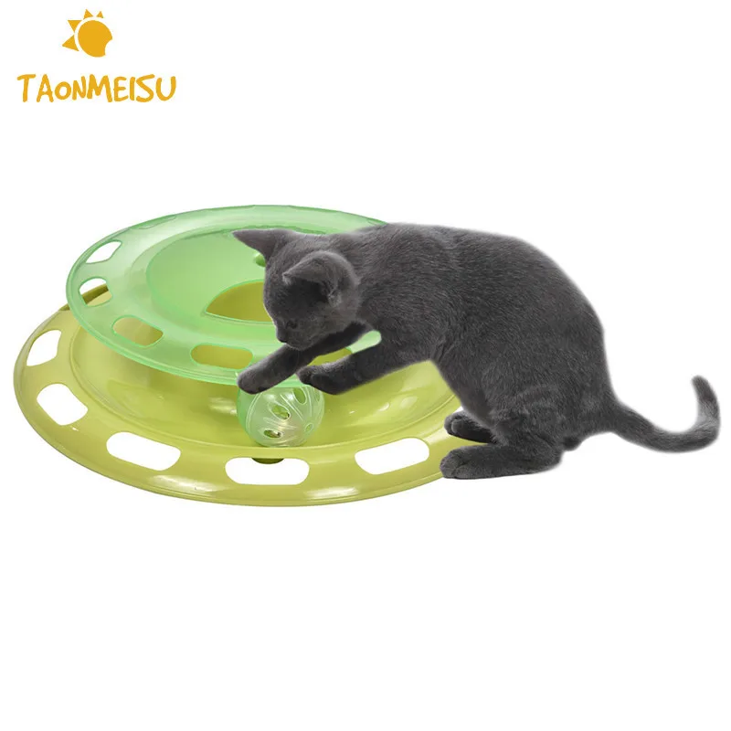 Rotatable Tracks Disc Toy for Cat Double layer Water Food