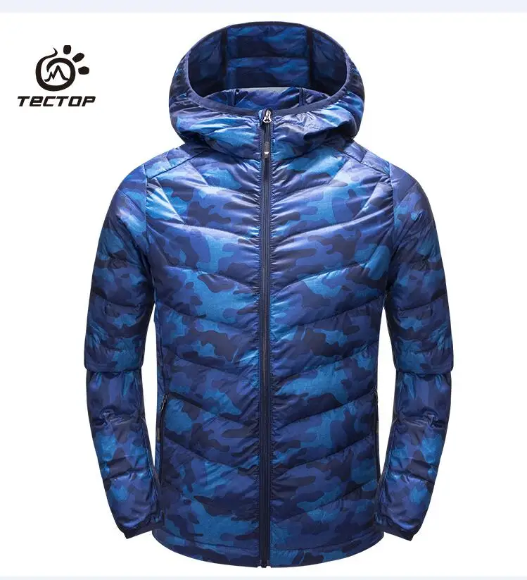 

TECTOP Autumn Winter Outdoor Kids Hiking Down Jackets Children Boys Girls Light-weight Warm Breathable Hooded Camo Down Coats