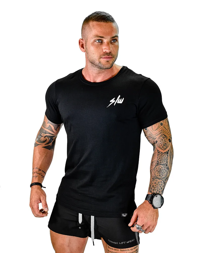 Спортивная футболка для бега Мужская Спортивная тренировочная дышащая одежда хлопковая Футболка с круглым вырезом и коротким рукавом для фитнеса Мужская футболка