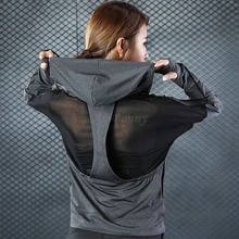 Толстовки с длинными рукавами куртка с сеткой противоскользящие, из дышащей ткани футболка для джоггинга тренажерный зал Сексуальная женская рубашка для йоги Куртка Фитнес Топ Спорт