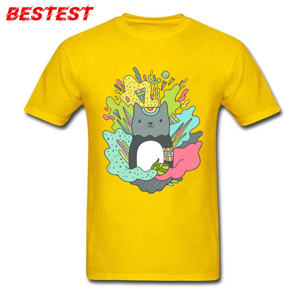 Abstract cat Designer Unique Tops Shirt O Neck Summer/Autumn 100% Cotton Short Sleeve Top T-shirts for Boys Casual T Shirts Abstract cat yellow