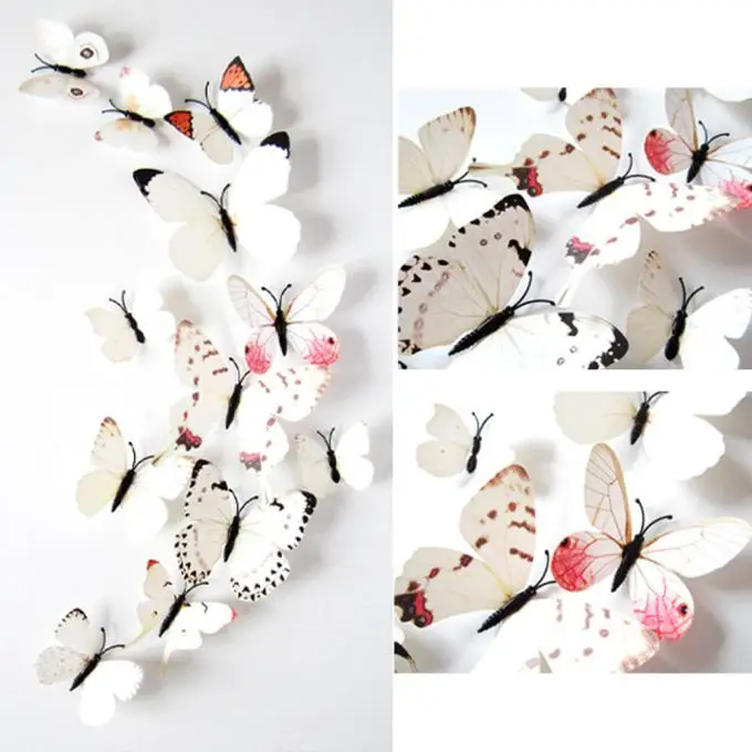 

12pcs Sticker Art Design Decal Wall Stickers Home Decorations 3D Butterfly White Sep13