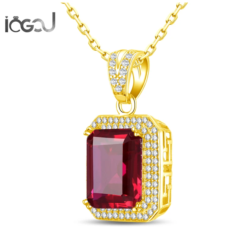 

IOGOU 925 Sterling Silver Rectangle Yellow Gold Color Pendants Wedding Red Sona Simulated Hip Hop Party Male Jewelry Gifts