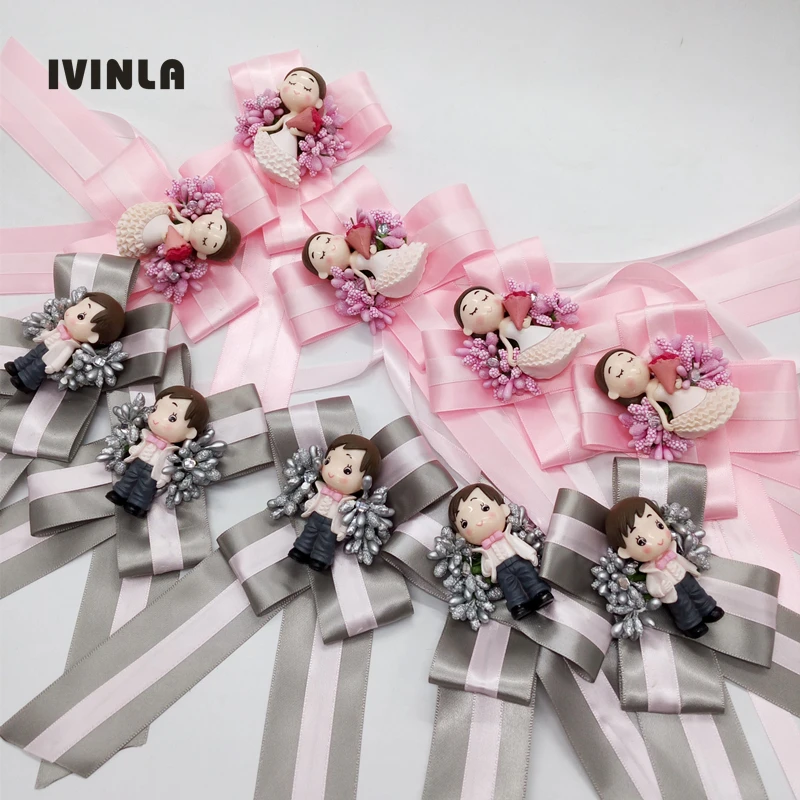 

5pcs/lot Lovely slik ribbon bridegroom corsage bride Wrist flower for wedding decoration