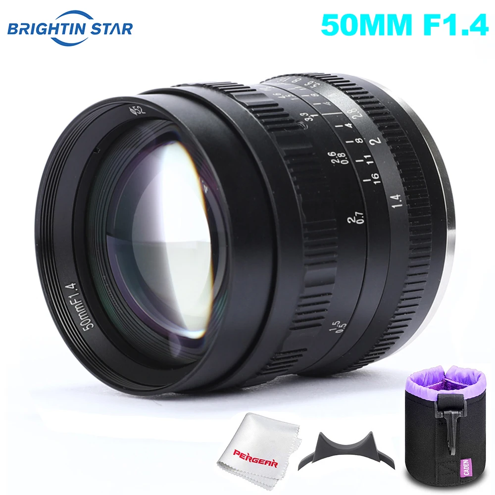 Brightin Star 50 мм F1.4 объектив с большой диафрагмой ручной сумкой для Sony E-mount Fuji / M4/3