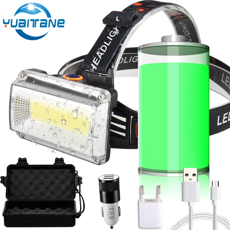 

8000LM LED Headlamp Built-in 2400mAh USB charge Outdoor COB headlight Portable Searchlight lantern flashlight For Bicycle light