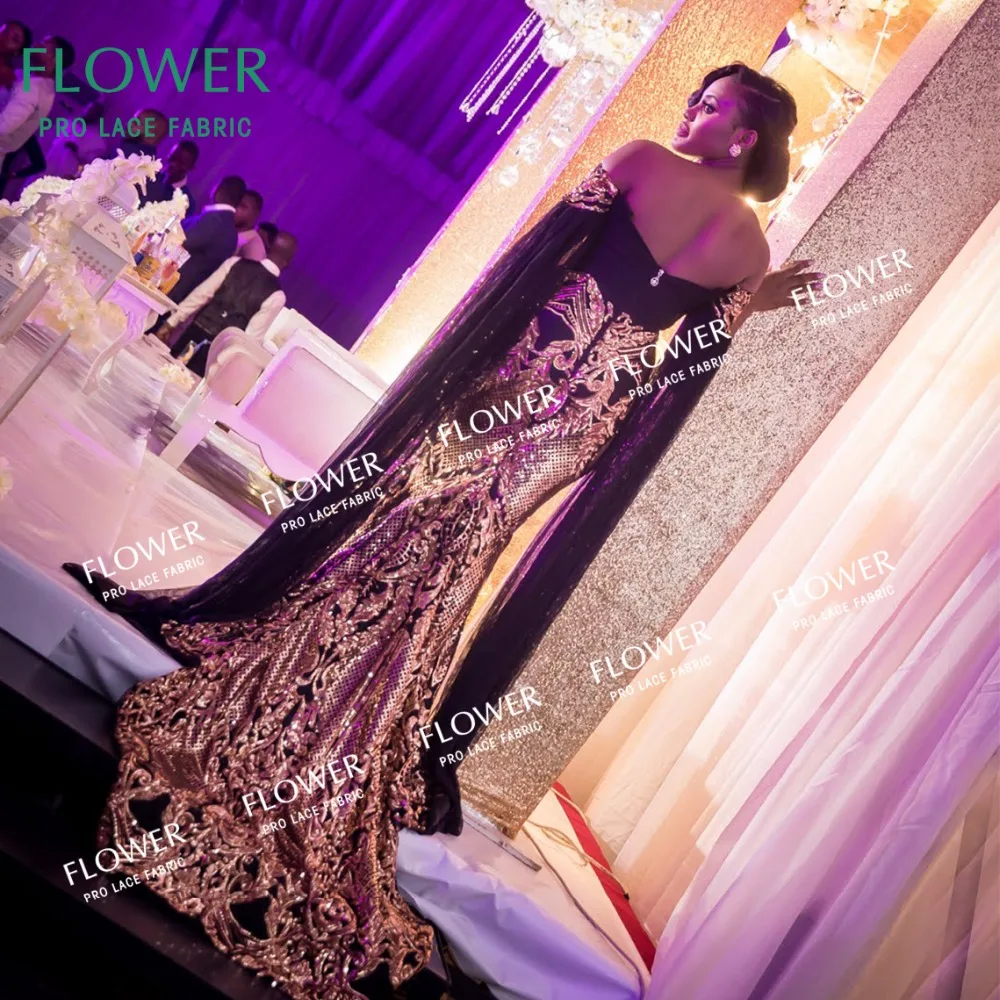 Высокое качество черные сетчатые кружева с блестками ткань Африканская нигерийская вышитая блестками гипюр тюль сетка кружева для индийской леди платье