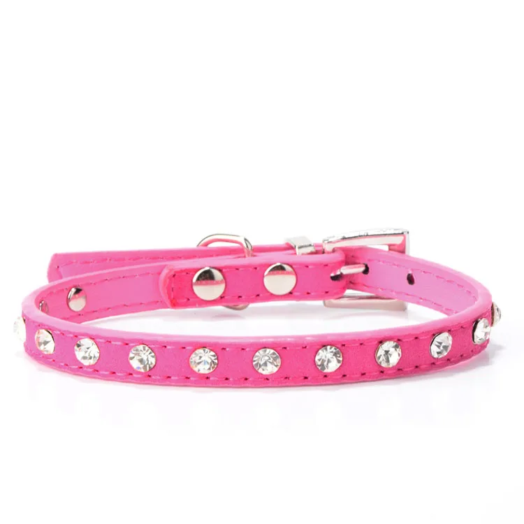 SYDZSW Rhinestone Leather Pet Dog Cat Collar Luxury One Row Crystal Diamond Cat Necklace Small Dogs Chihuahua Products Cat Supplies6