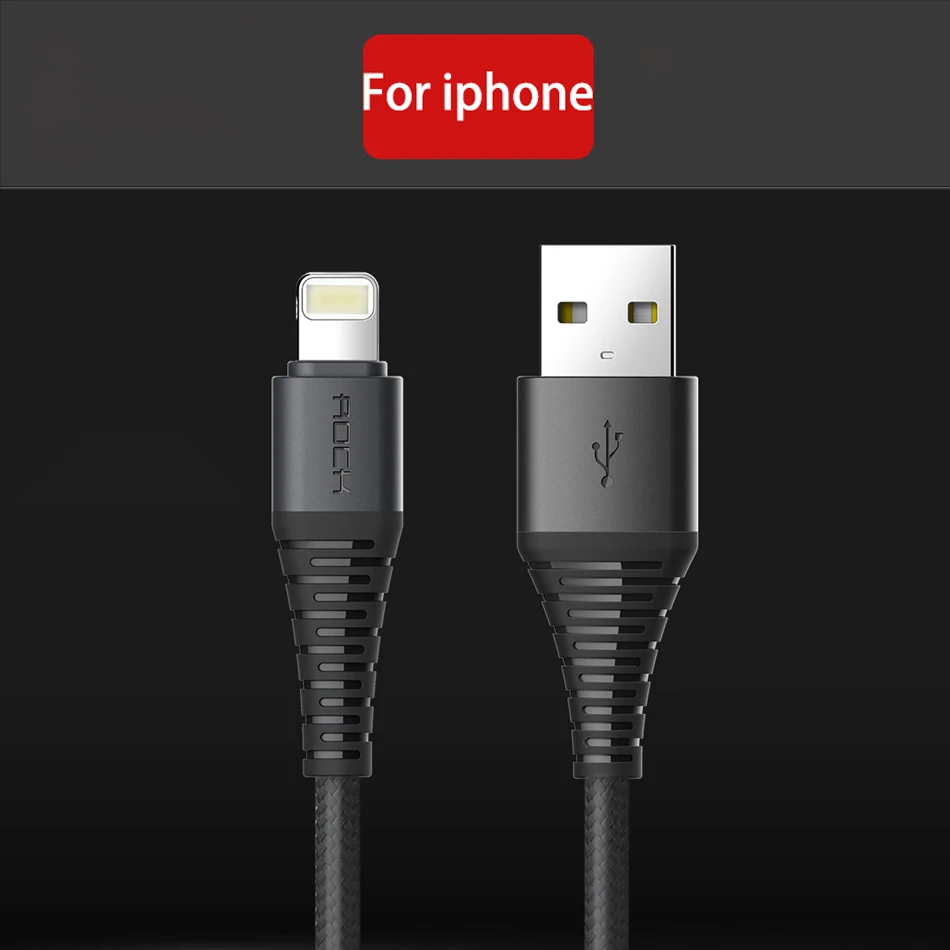 3 в 1 высокопрочный usb type C Micro USB и зарядный кабель для iPhone, ROCK Phone кабель для iPhone зарядное устройство usb-c шнур провод - Цвет: Black for iphone