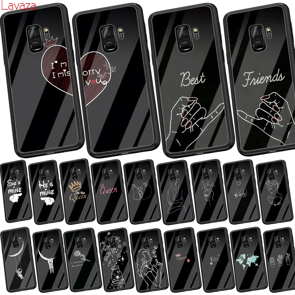 

Lavaza Couple Lovers King Queen Tempered Glass Soft Case for Samsung Galaxy S8 S9 S10 Plus Note 8 9 A30 A50 A70 Cover