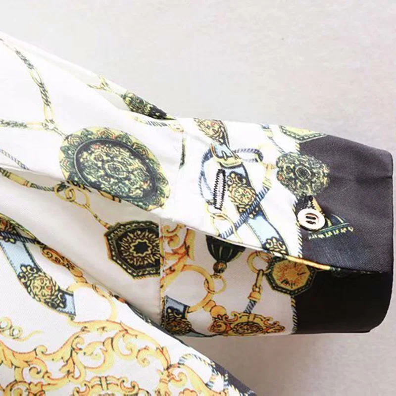  Vintage Stylish Chains Print Loose Tops Women Shirts 2020 Fashion Lapel Collar Long Sleeve Ladies B