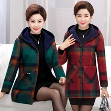 Элегантный женский Блейзер, плюс размер, пальто для женщин, весна-осень, 5XL, клетчатое шерстяное пальто с капюшоном, женские пальто из искусственного кашемира, новинка K4439