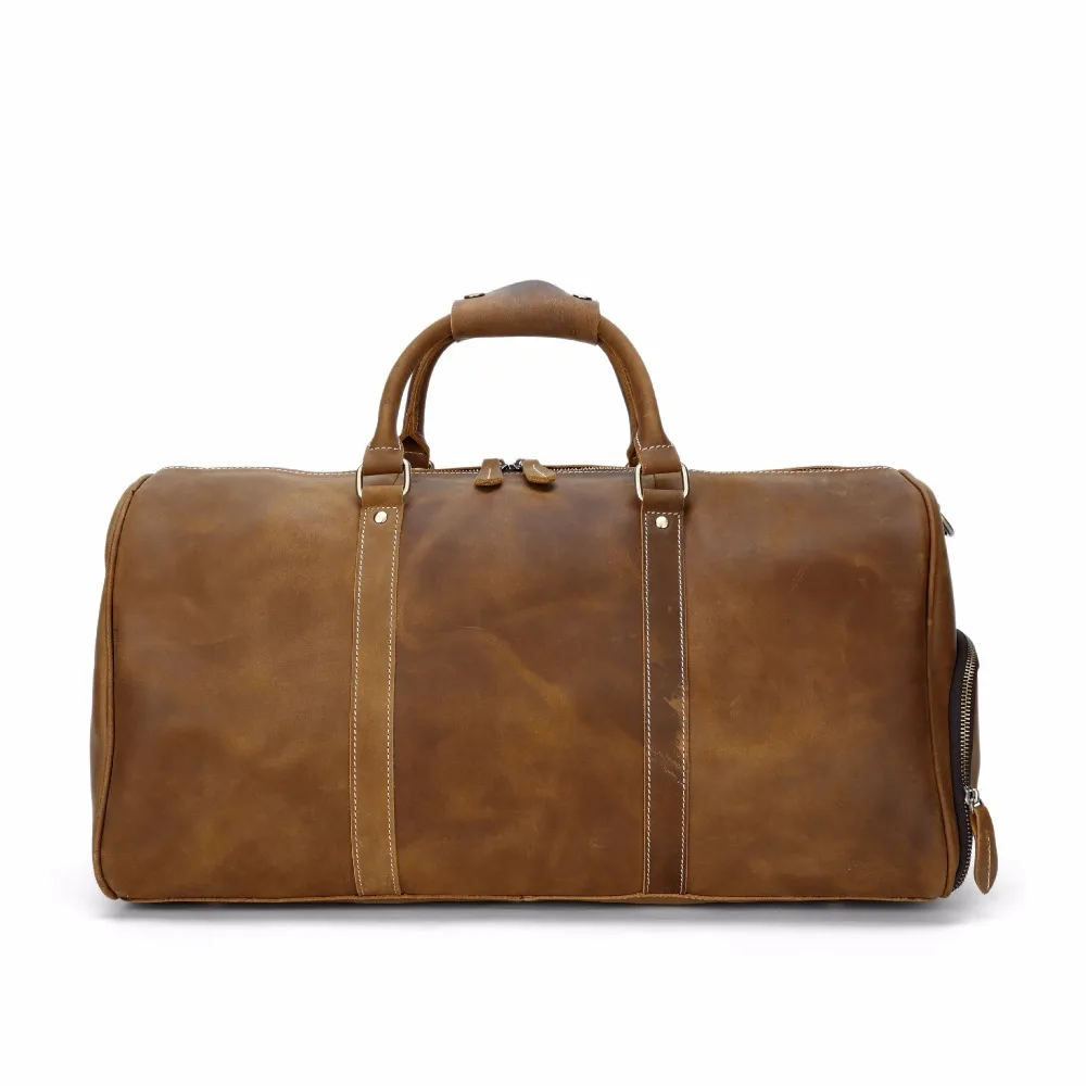 

New Plus version retro crazy horse leather portable big bag travel bag leather slung male bag large capacity with shoe bag