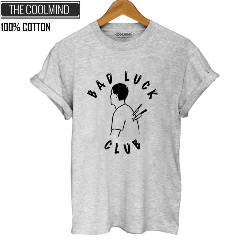 

COOLMIND QI0132B 100% cotton bad luck club print funny T shirt women short sleeve cool tshirt for women female t-shirt for girls