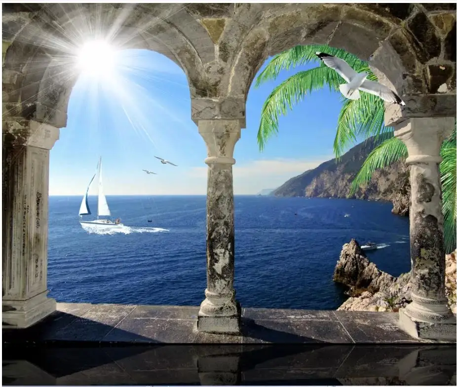 

Custom photo wallpaper for walls 3 d murals wallpaper mediterranean mural ship tree castle wall background wall home decoration
