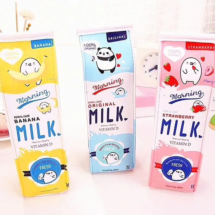 

1pcs/lot Funny Milk Pen Bag Three Selection Design Waterproof Soft PU Pencil Office And School
