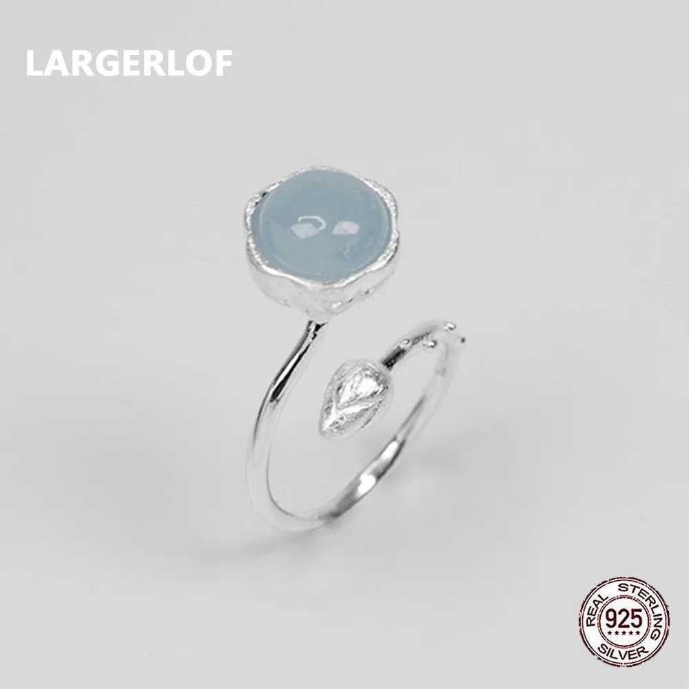 

LARGERLOF Chalcedony Rings Silver 925 Ring Women Fine Jewelry Vintage Aquamarine Ring Jewelry Of Silver RG57009