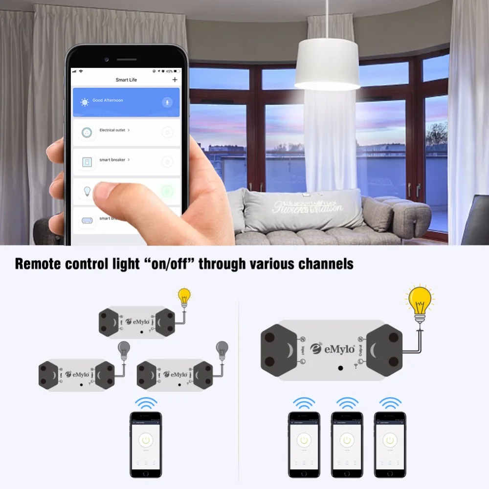 EMoly 1CH переключатель Wi Fi модуль реле AC90V 250V 220V Беспроводной светильник релейный