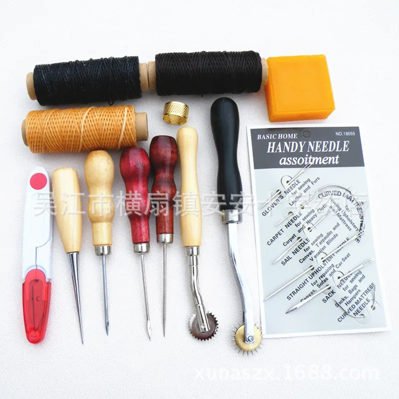 DONYAMY 13Pcs/set Leather Craft Hand Stitching Sewing Tool Thread Awl Waxed Thimble Kit Leather Tool Set