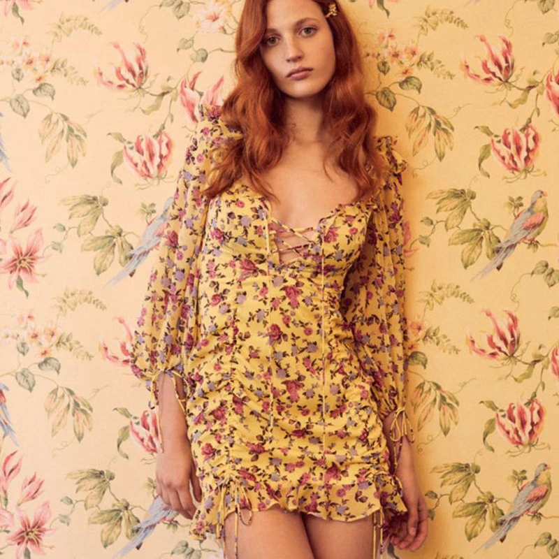 FORLOVE Style Women Vacation Party Dresses Summer Dress Ladies Female Floral Print Bandage Mini Dress